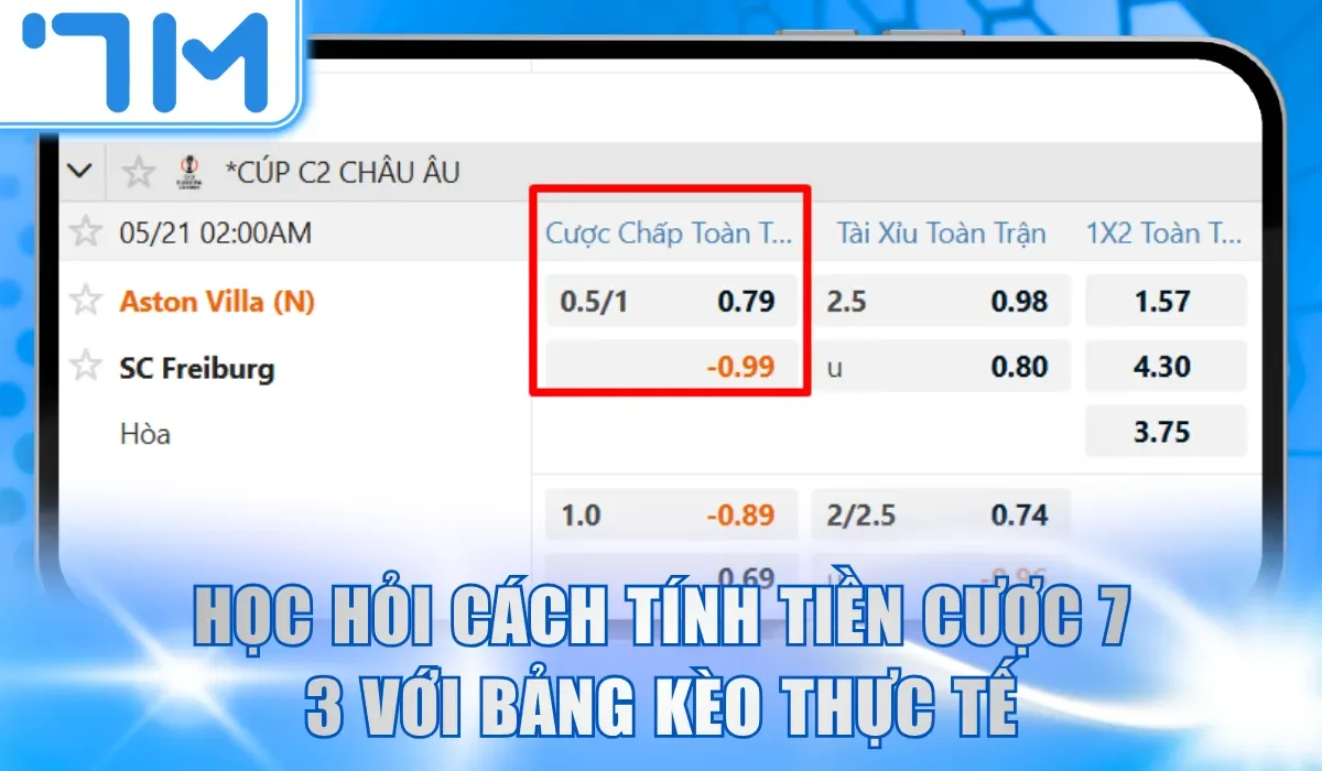 Học hỏi cách tính tiền cược 7 3 với bảng kèo thực tế