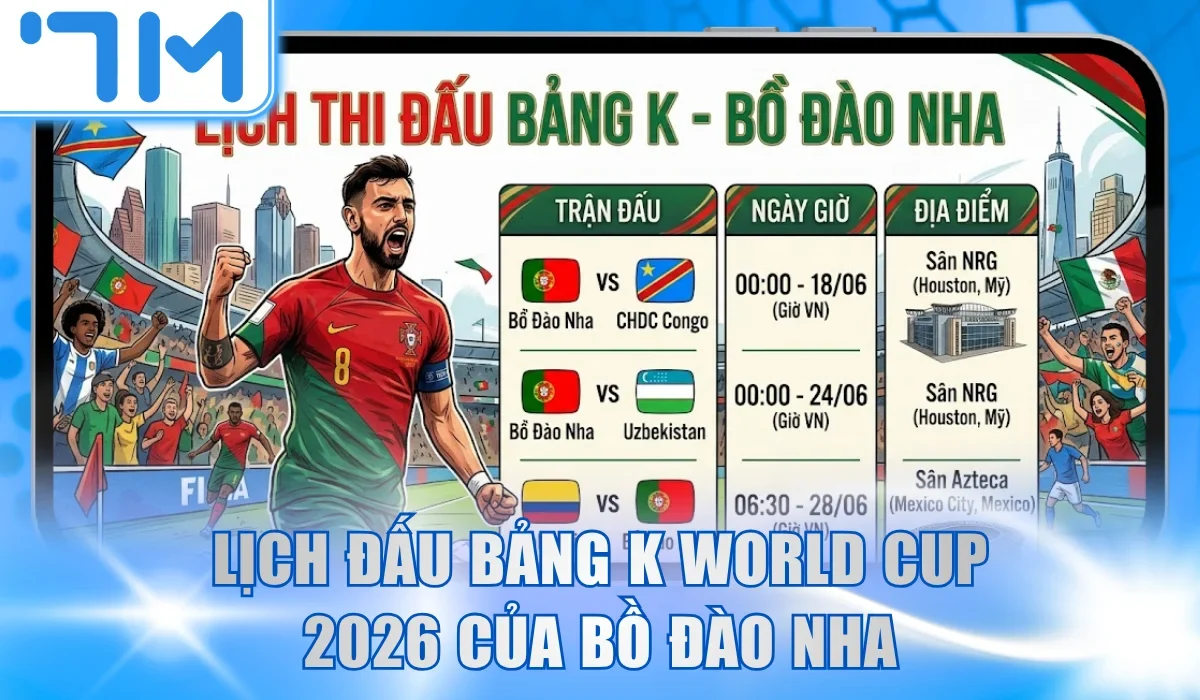 Lịch đấu bảng K world cup 2026 của Bồ Đào Nha